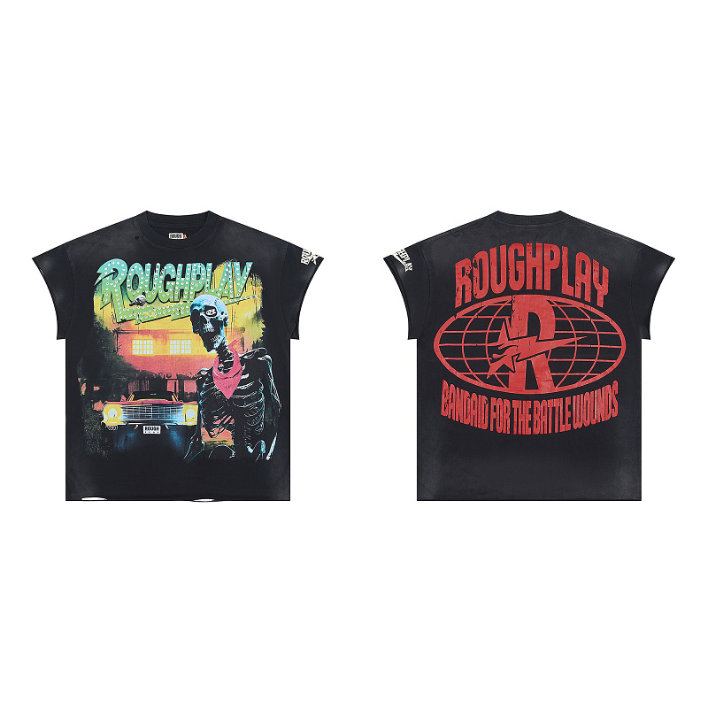 R826# P68 RoughPlay T-Shirt 2026最新欧美街头潮牌拼接烫钻短袖