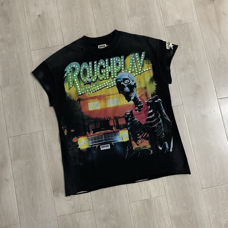 R826# P68 RoughPlay T-Shirt 2026最新欧美街头潮牌拼接烫钻短袖