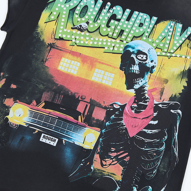 R826# P68 RoughPlay T-Shirt 2026最新欧美街头潮牌拼接烫钻短袖