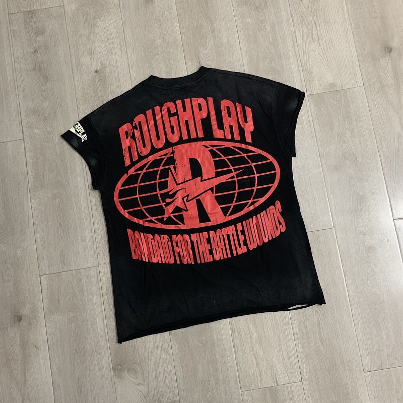 R826# P68 RoughPlay T-Shirt 2026最新欧美街头潮牌拼接烫钻短袖