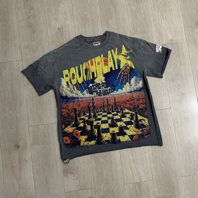 R516# P62 白墨直喷 RoughPlay T-Shirt 2026最新欧美街头潮牌短袖