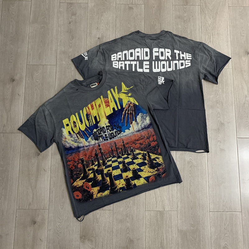 R516# P62 白墨直喷 RoughPlay T-Shirt 2026最新欧美街头潮牌短袖