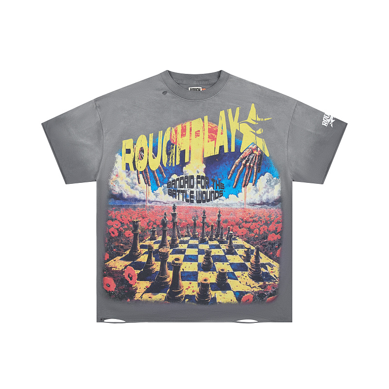 R516# P62 白墨直喷 RoughPlay T-Shirt 2026最新欧美街头潮牌短袖