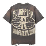 编号R065，批67，RoughPlay Rock手势吉他印花烫钻设计破洞做旧洗水短袖T恤