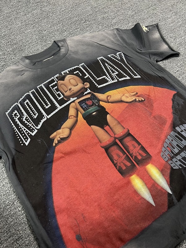 编号515    批67  RoughPlay Champion T-Shirt 2026美国洛杉矶最新街头潮牌白墨直喷烫钻洗水做旧短袖T恤 码数：S  M  L  XL