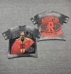 编号515    批67  RoughPlay Champion T-Shirt 2026美国洛杉矶最新街头潮牌白墨直喷烫钻洗水做旧短袖T恤 码数：S  M  L  XL