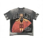 编号515    批67  RoughPlay Champion T-Shirt 2026美国洛杉矶最新街头潮牌白墨直喷烫钻洗水做旧短袖T恤 码数：S  M  L  XL