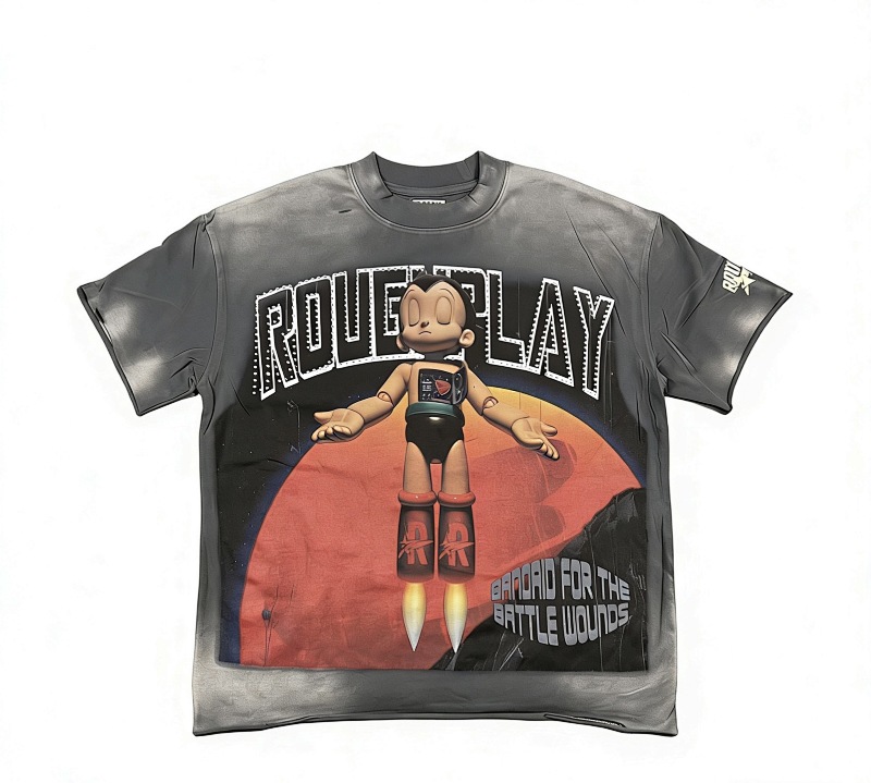 编号515    批67  RoughPlay Champion T-Shirt 2026美国洛杉矶最新街头潮牌白墨直喷烫钻洗水做旧短袖T恤 码数：S  M  L  XL