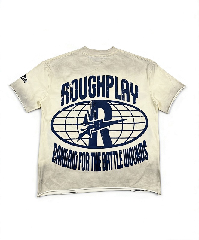 编号511    批67   RoughPlay Champion T-Shirt 2026美国洛杉矶最新街头潮牌白墨直喷烫钻洗水做旧短袖T恤 码数：S  M  L  XL