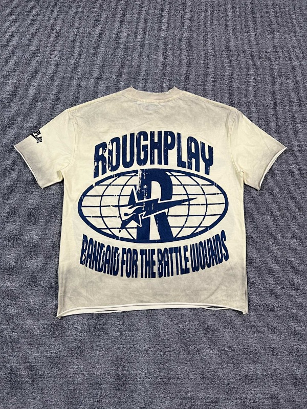 编号511    批67   RoughPlay Champion T-Shirt 2026美国洛杉矶最新街头潮牌白墨直喷烫钻洗水做旧短袖T恤 码数：S  M  L  XL