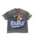 编号511    批67   RoughPlay Champion T-Shirt 2026美国洛杉矶最新街头潮牌白墨直喷烫钻洗水做旧短袖T恤 码数：S  M  L  XL