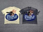 编号511    批67   RoughPlay Champion T-Shirt 2026美国洛杉矶最新街头潮牌白墨直喷烫钻洗水做旧短袖T恤 码数：S  M  L  XL