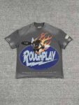 编号511    批67   RoughPlay Champion T-Shirt 2026美国洛杉矶最新街头潮牌白墨直喷烫钻洗水做旧短袖T恤 码数：S  M  L  XL