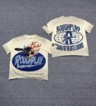 编号511    批67   RoughPlay Champion T-Shirt 2026美国洛杉矶最新街头潮牌白墨直喷烫钻洗水做旧短袖T恤 码数：S  M  L  XL