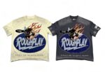 编号511    批67   RoughPlay Champion T-Shirt 2026美国洛杉矶最新街头潮牌白墨直喷烫钻洗水做旧短袖T恤 码数：S  M  L  XL
