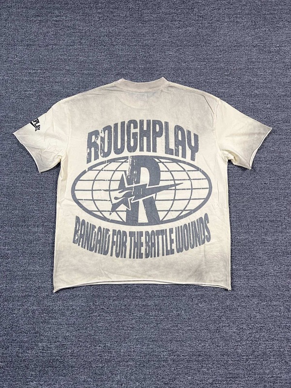编号506    批67   RoughPlay Champion T-Shirt 2026美国洛杉矶最新街头潮牌白墨直喷烫钻洗水做旧短袖T恤 码数：S  M  L  XL