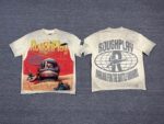 编号506    批67   RoughPlay Champion T-Shirt 2026美国洛杉矶最新街头潮牌白墨直喷烫钻洗水做旧短袖T恤 码数：S  M  L  XL