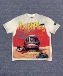 编号506    批67   RoughPlay Champion T-Shirt 2026美国洛杉矶最新街头潮牌白墨直喷烫钻洗水做旧短袖T恤 码数：S  M  L  XL