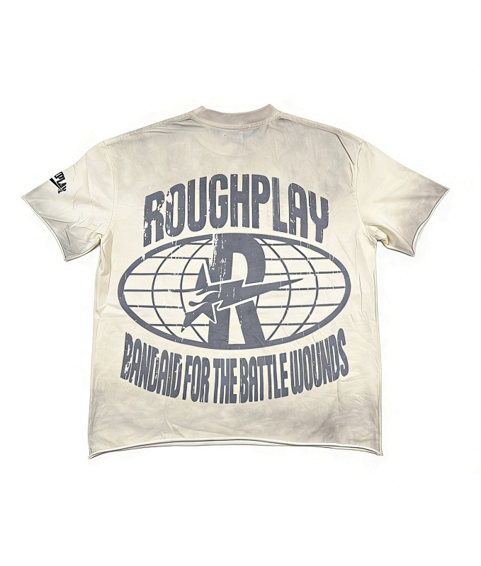 编号506    批67   RoughPlay Champion T-Shirt 2026美国洛杉矶最新街头潮牌白墨直喷烫钻洗水做旧短袖T恤 码数：S  M  L  XL