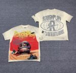 编号506    批67   RoughPlay Champion T-Shirt 2026美国洛杉矶最新街头潮牌白墨直喷烫钻洗水做旧短袖T恤 码数：S  M  L  XL