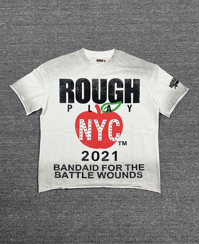 编号507    批55   RoughPlay Champion T-Shirt 2026美国洛杉矶最新街头潮牌烫钻洗水做旧印花短袖T恤    码数：S  M  L  XL
