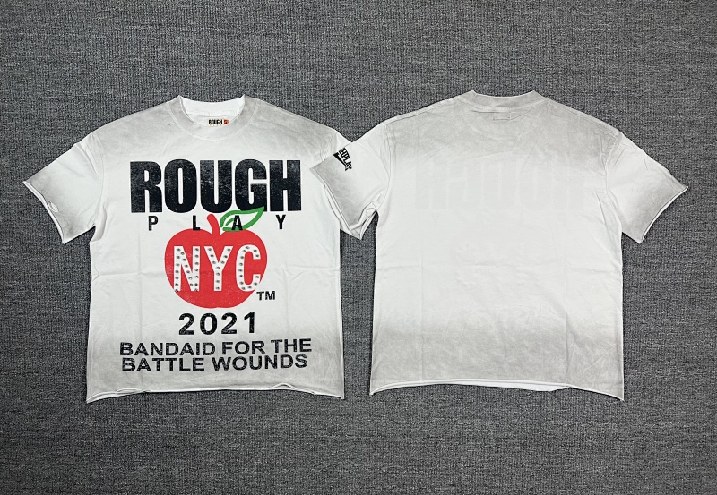 编号507    批55   RoughPlay Champion T-Shirt 2026美国洛杉矶最新街头潮牌烫钻洗水做旧印花短袖T恤    码数：S  M  L  XL