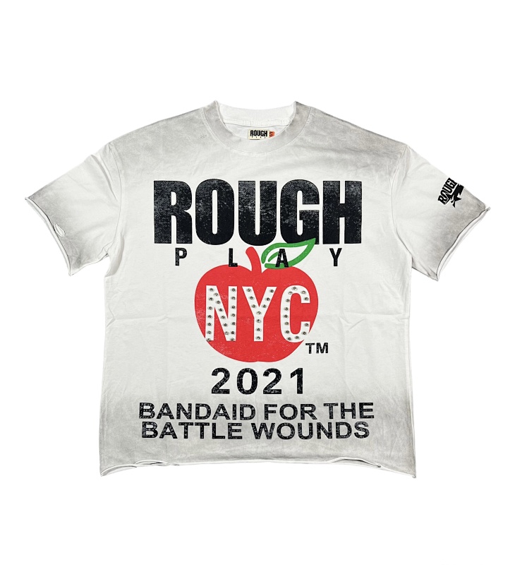 编号507    批55   RoughPlay Champion T-Shirt 2026美国洛杉矶最新街头潮牌烫钻洗水做旧印花短袖T恤    码数：S  M  L  XL