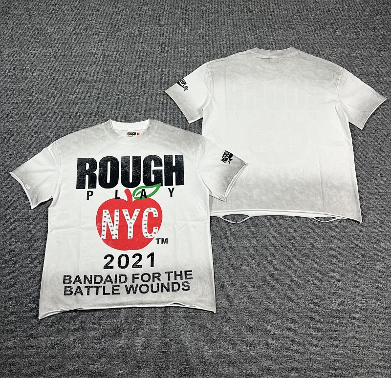 编号507    批55   RoughPlay Champion T-Shirt 2026美国洛杉矶最新街头潮牌烫钻洗水做旧印花短袖T恤    码数：S  M  L  XL