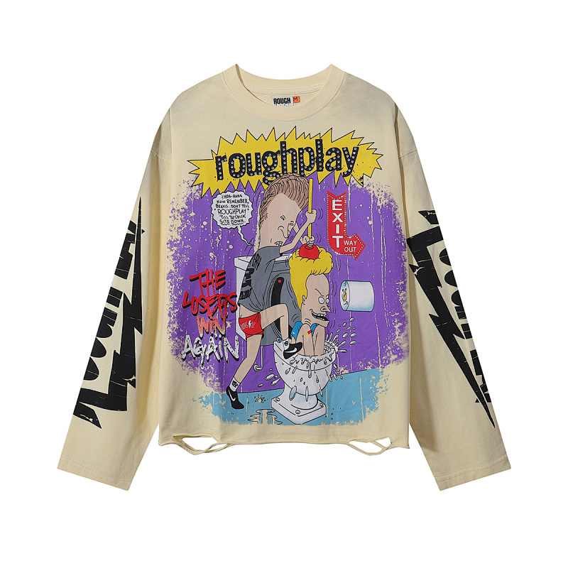 R521P85，RoughPlay Beavis Buttead烫钻洗水长袖