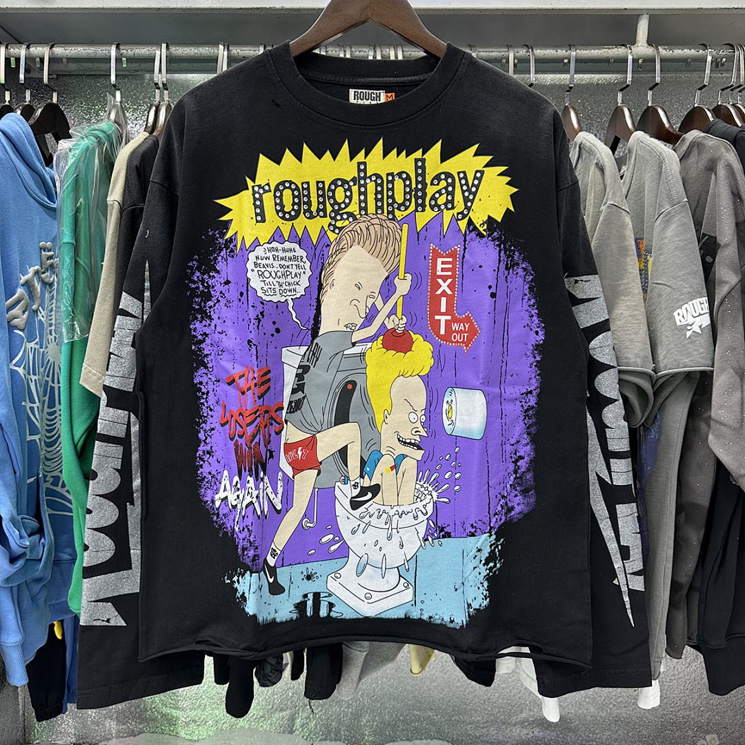 R521P85，RoughPlay Beavis Buttead烫钻洗水长袖