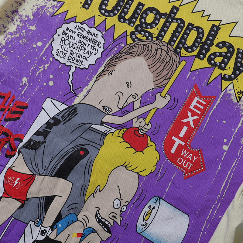 R521P85，RoughPlay Beavis Buttead烫钻洗水长袖
