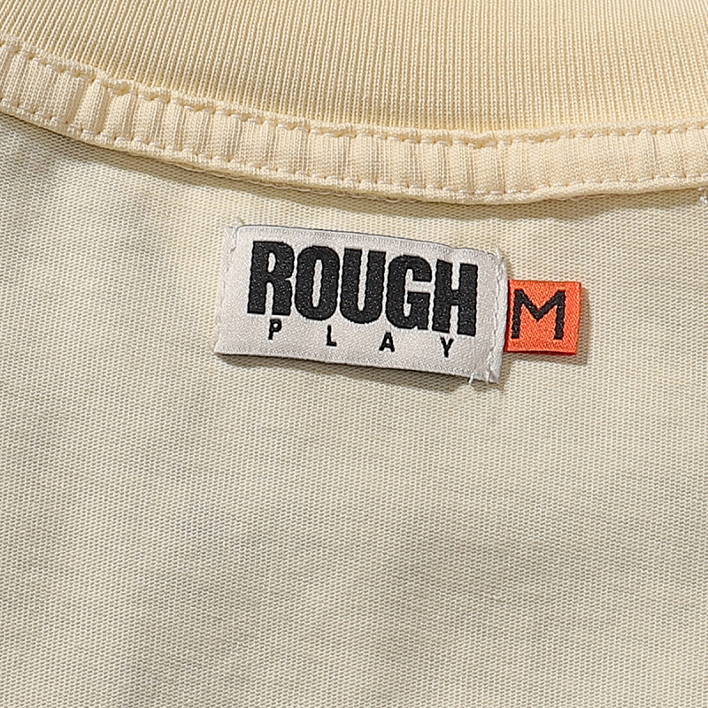 R061P60，美潮RoughPlay兔子印花泥印破洞做旧洗水短袖T恤男女