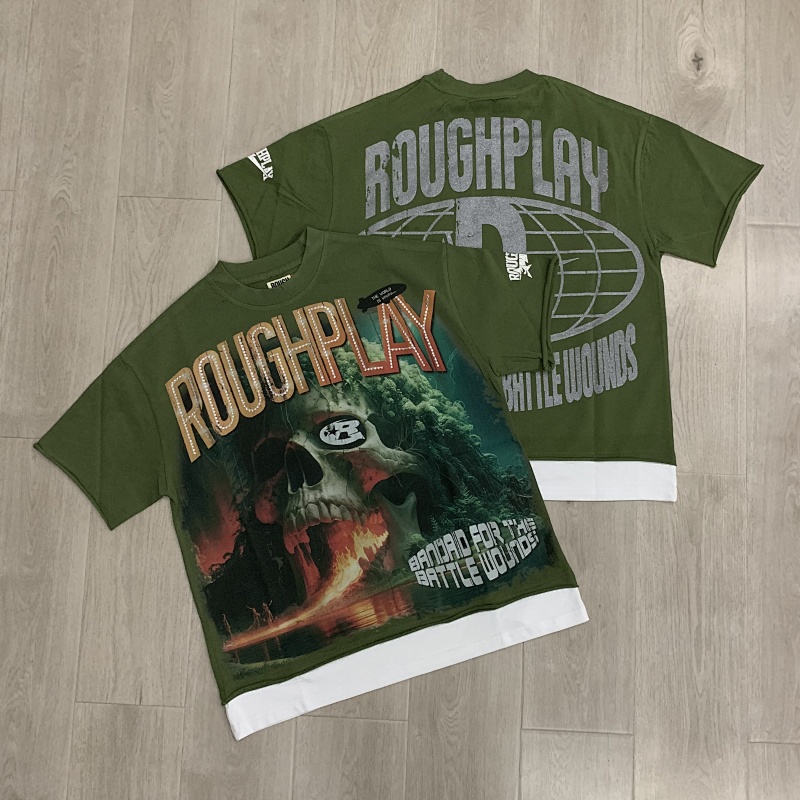 R121# P65 RoughPlay Island T-Shirt (OLIVE) 2026ss最新美国潮牌白墨直喷烫钻短袖T恤