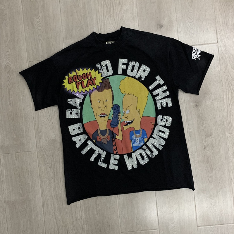 R512# P70 2026ss RoughPlay Beavis & Butthead Van T-Shirt最新街头潮牌烫钻白墨直喷短袖T恤