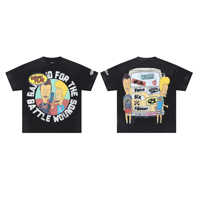 R512# P70 2026ss RoughPlay Beavis & Butthead Van T-Shirt最新街头潮牌烫钻白墨直喷短袖T恤