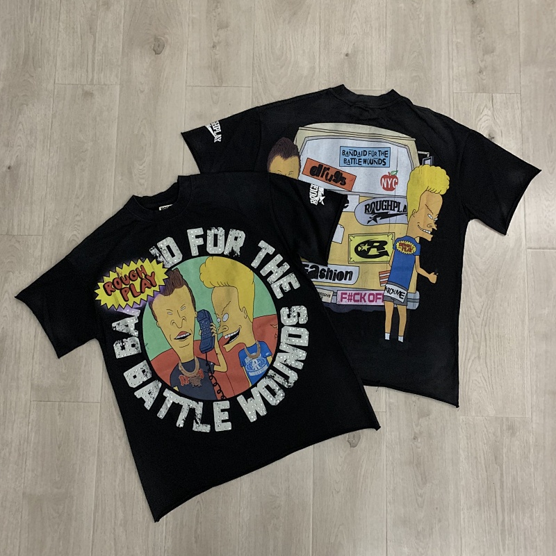 R512# P70 2026ss RoughPlay Beavis & Butthead Van T-Shirt最新街头潮牌烫钻白墨直喷短袖T恤