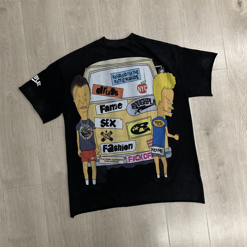 R512# P70 2026ss RoughPlay Beavis & Butthead Van T-Shirt最新街头潮牌烫钻白墨直喷短袖T恤