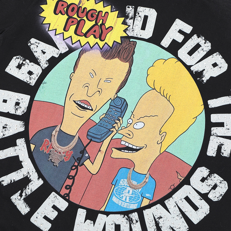 R512# P70 2026ss RoughPlay Beavis & Butthead Van T-Shirt最新街头潮牌烫钻白墨直喷短袖T恤