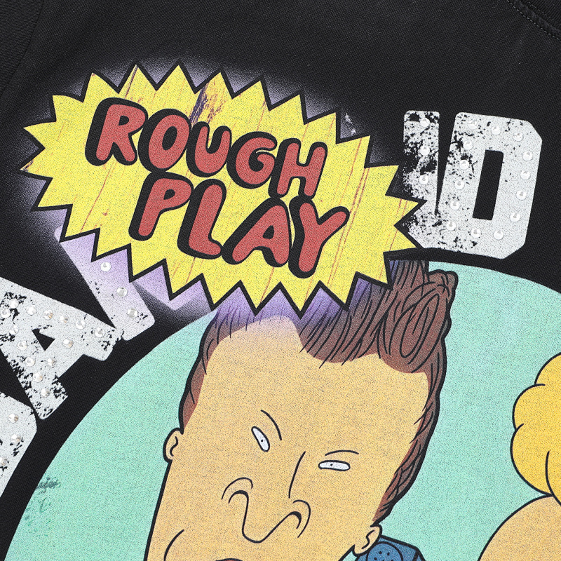 R512# P70 2026ss RoughPlay Beavis & Butthead Van T-Shirt最新街头潮牌烫钻白墨直喷短袖T恤