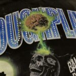 R118# P83 Rough Play Skull Shock Long Sleeve白墨直喷烫钻拼接时尚长袖T恤
