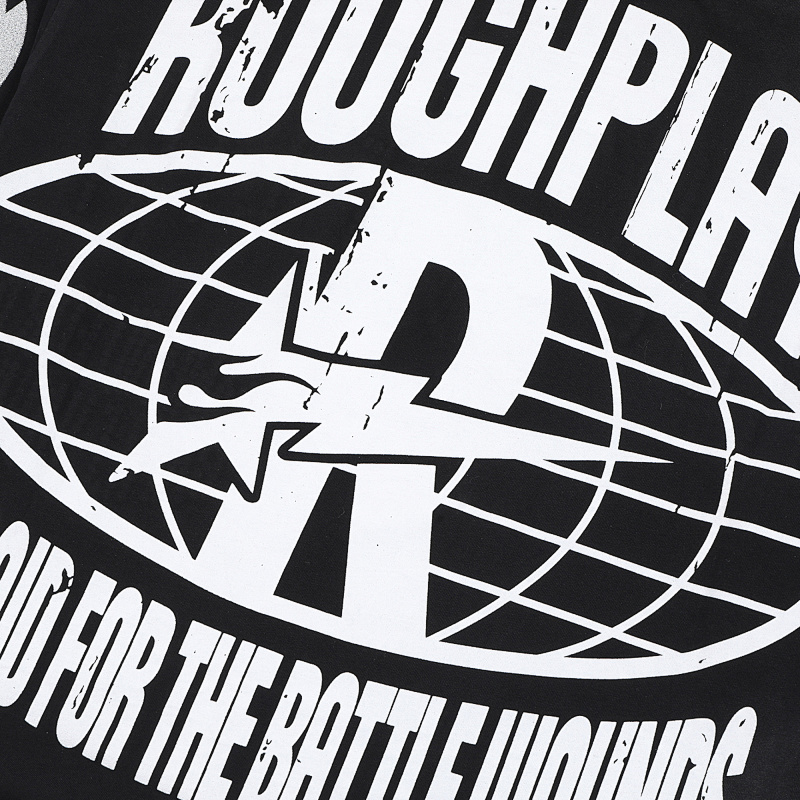 R118# P83 Rough Play Skull Shock Long Sleeve白墨直喷烫钻拼接时尚长袖T恤