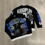 R118# P83 Rough Play Skull Shock Long Sleeve白墨直喷烫钻拼接时尚长袖T恤