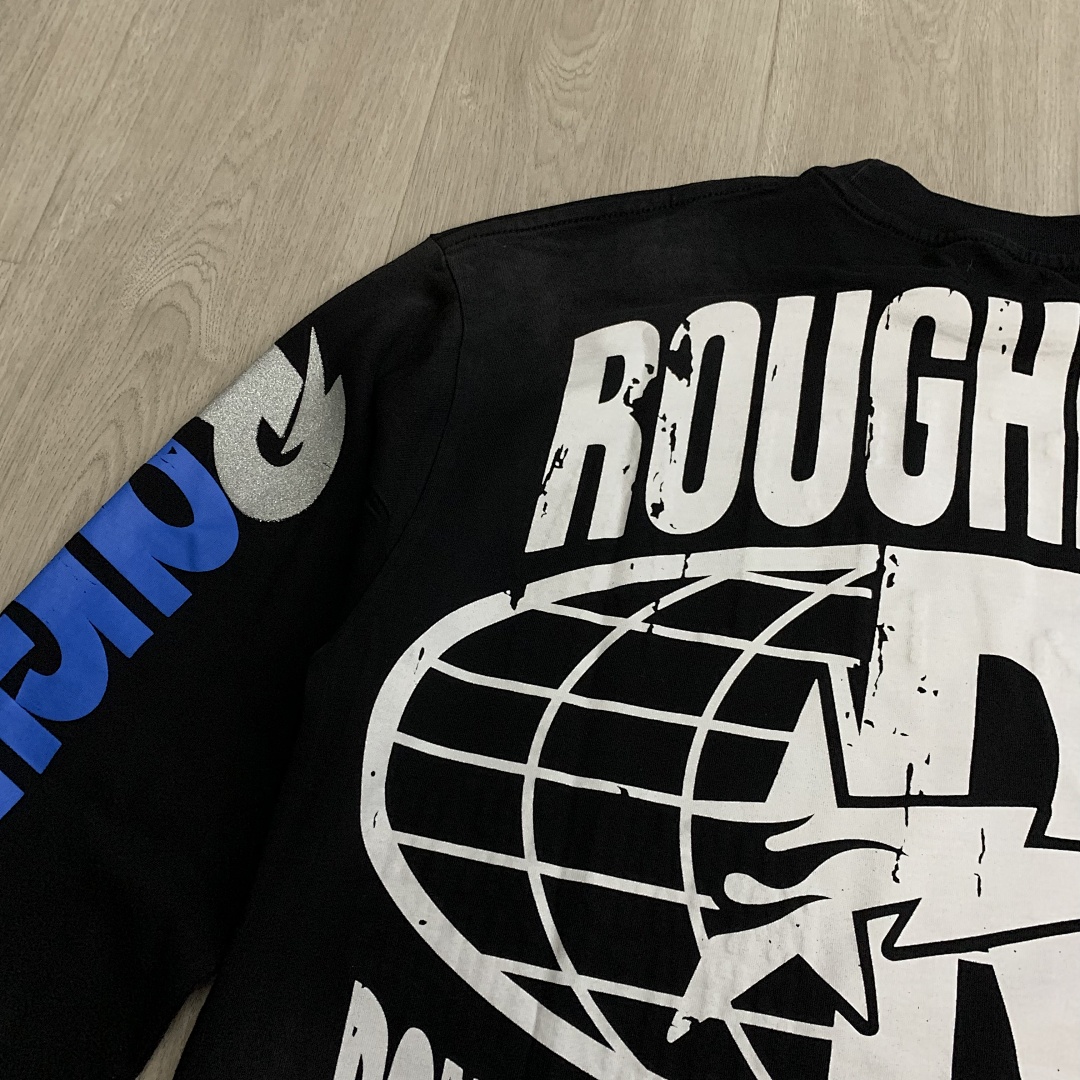 R118# P83 Rough Play Skull Shock Long Sleeve白墨直喷烫钻拼接时尚长袖T恤