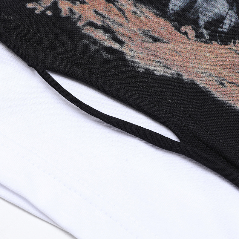 R118# P83 Rough Play Skull Shock Long Sleeve白墨直喷烫钻拼接时尚长袖T恤
