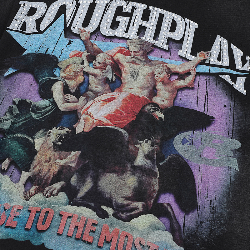 R116# P78 Rough Play Praise To Most High Long Sleeve白墨直喷高品质烫钻时尚长袖T恤