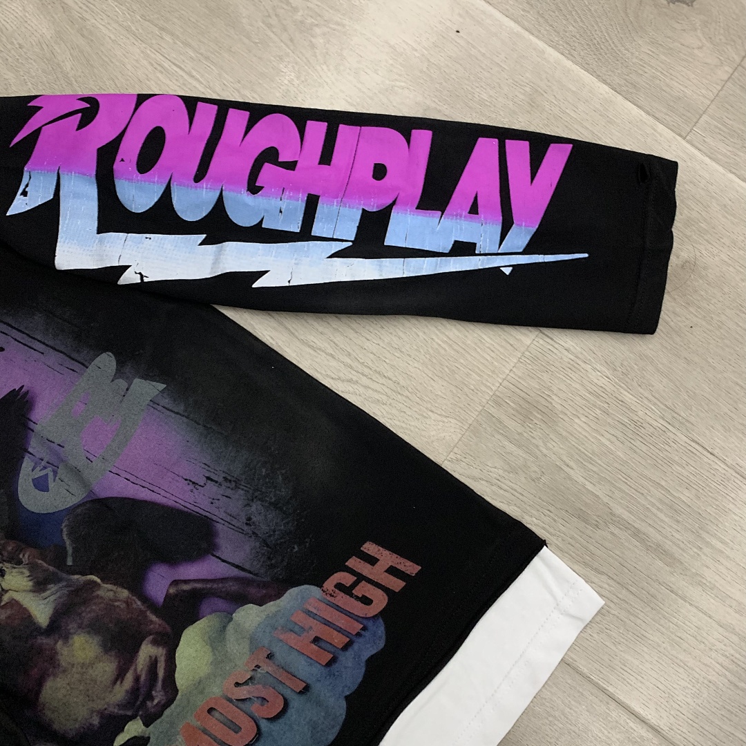 R116# P78 Rough Play Praise To Most High Long Sleeve白墨直喷高品质烫钻时尚长袖T恤