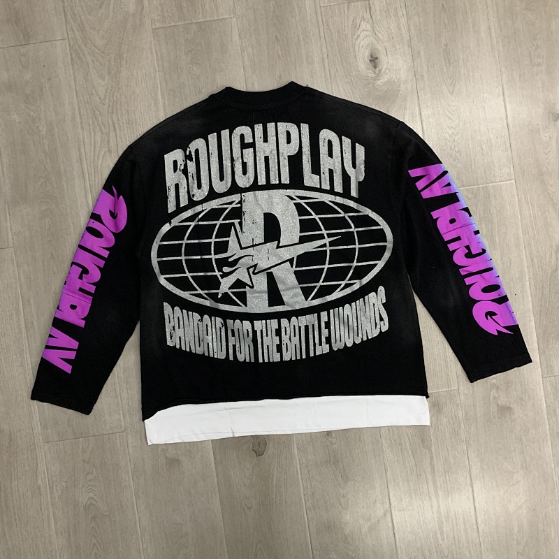R116# P78 Rough Play Praise To Most High Long Sleeve白墨直喷高品质烫钻时尚长袖T恤
