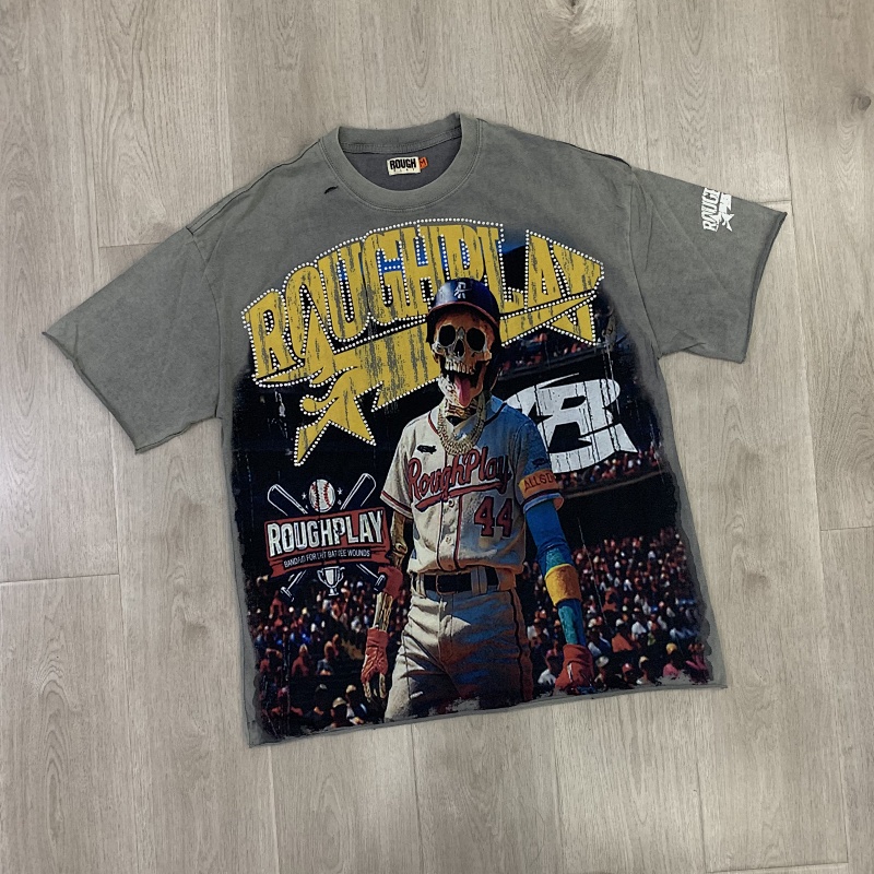 R509# P70 RoughPlay Champion T-Shirt 2026美国洛杉矶最新街头潮牌烫钻白墨直喷短袖T恤