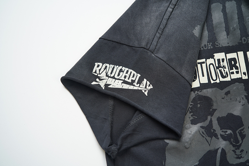 R806# P68 RoughPlay Tour Sleeveless T-Shirt 街头潮牌时尚街头破洞烫钻短袖T恤