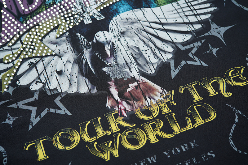R806# P68 RoughPlay Tour Sleeveless T-Shirt 街头潮牌时尚街头破洞烫钻短袖T恤